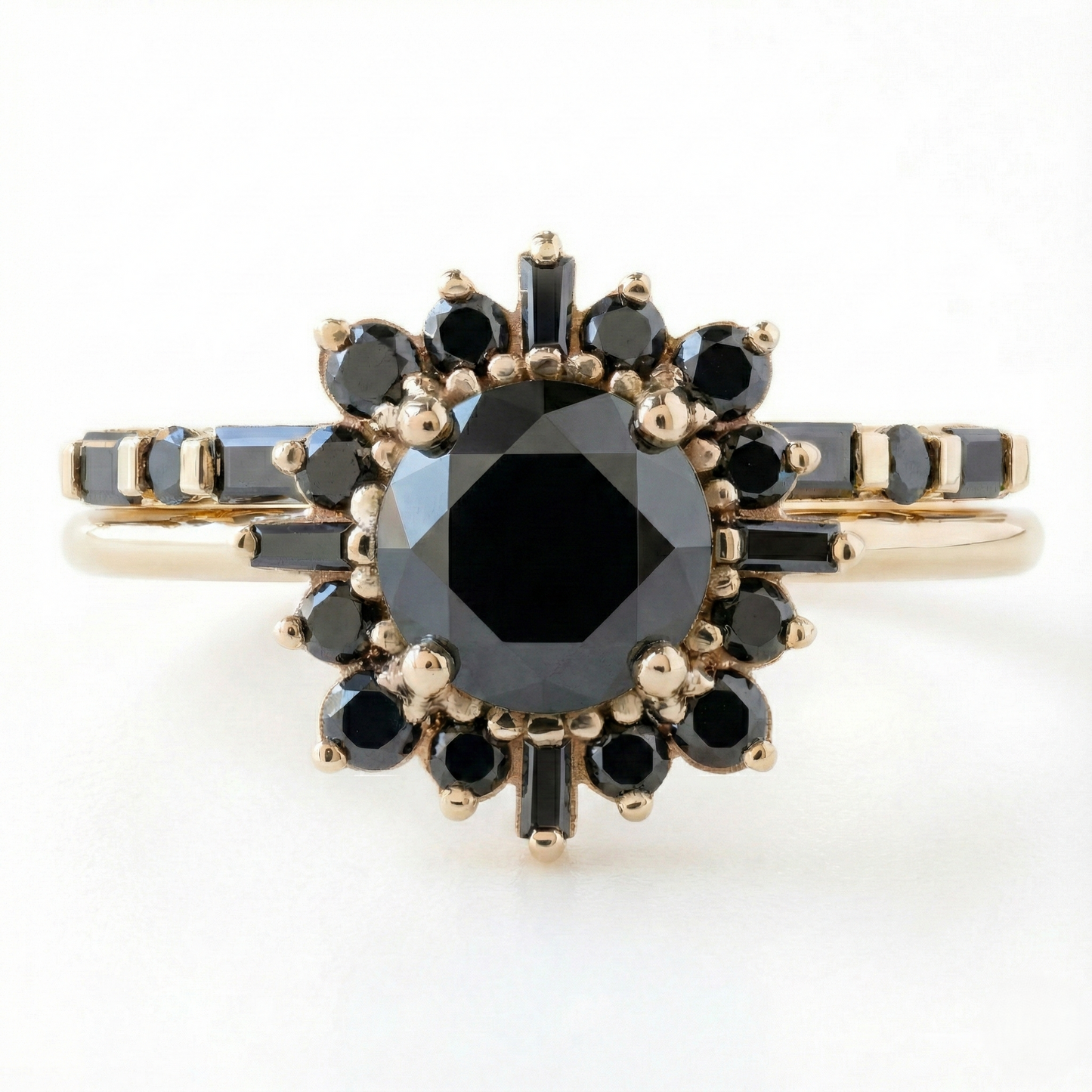 Round Cut Fancy Black Color Center Diamond Engagement Solid Gold Ring - Shree Diamond Mfg