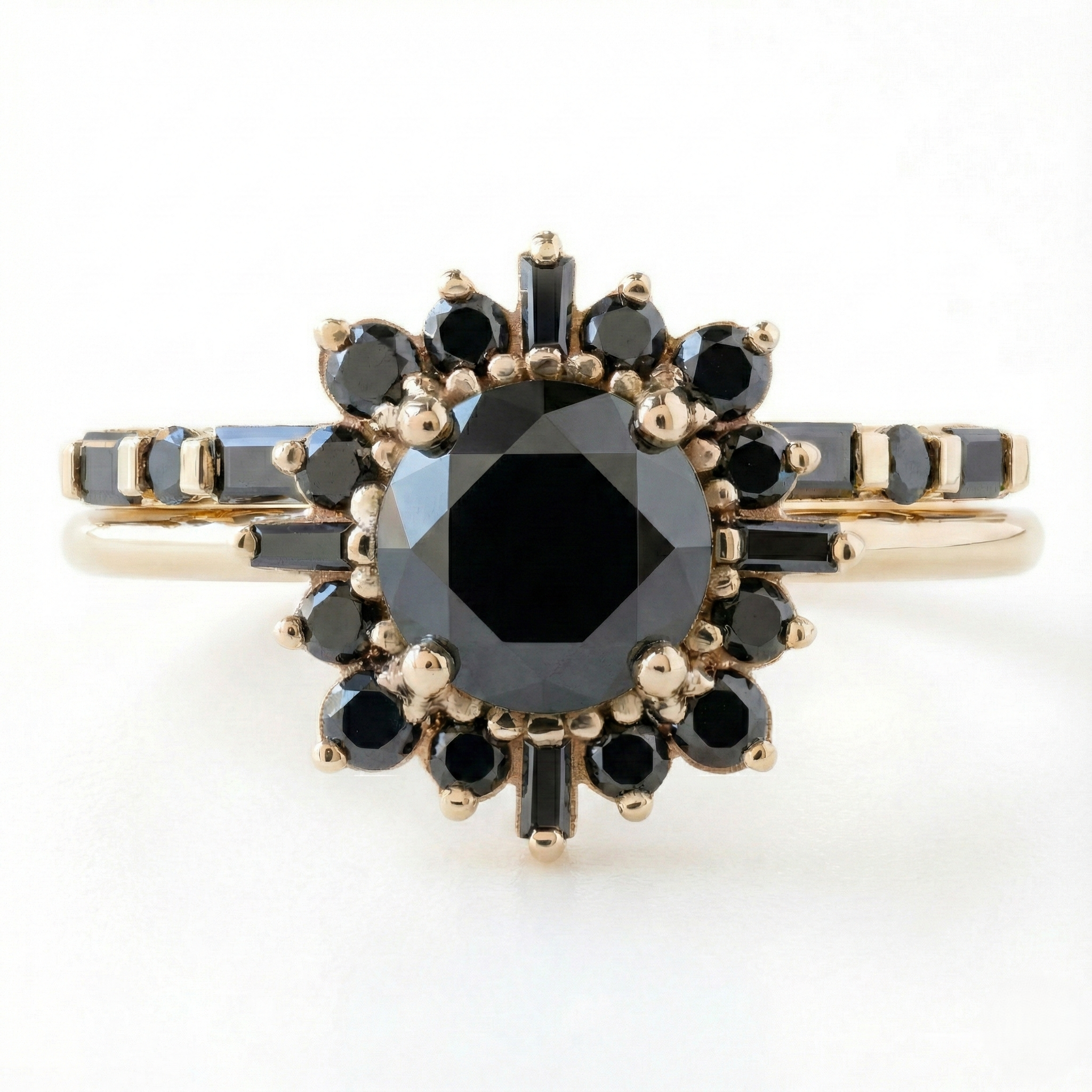 Round Cut Fancy Black Color Center Diamond Engagement Solid Gold Ring - Shree Diamond Mfg