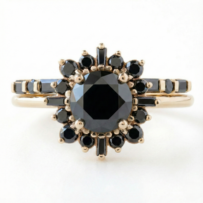 Round Cut Fancy Black Color Center Diamond Engagement Solid Gold Ring - Shree Diamond Mfg