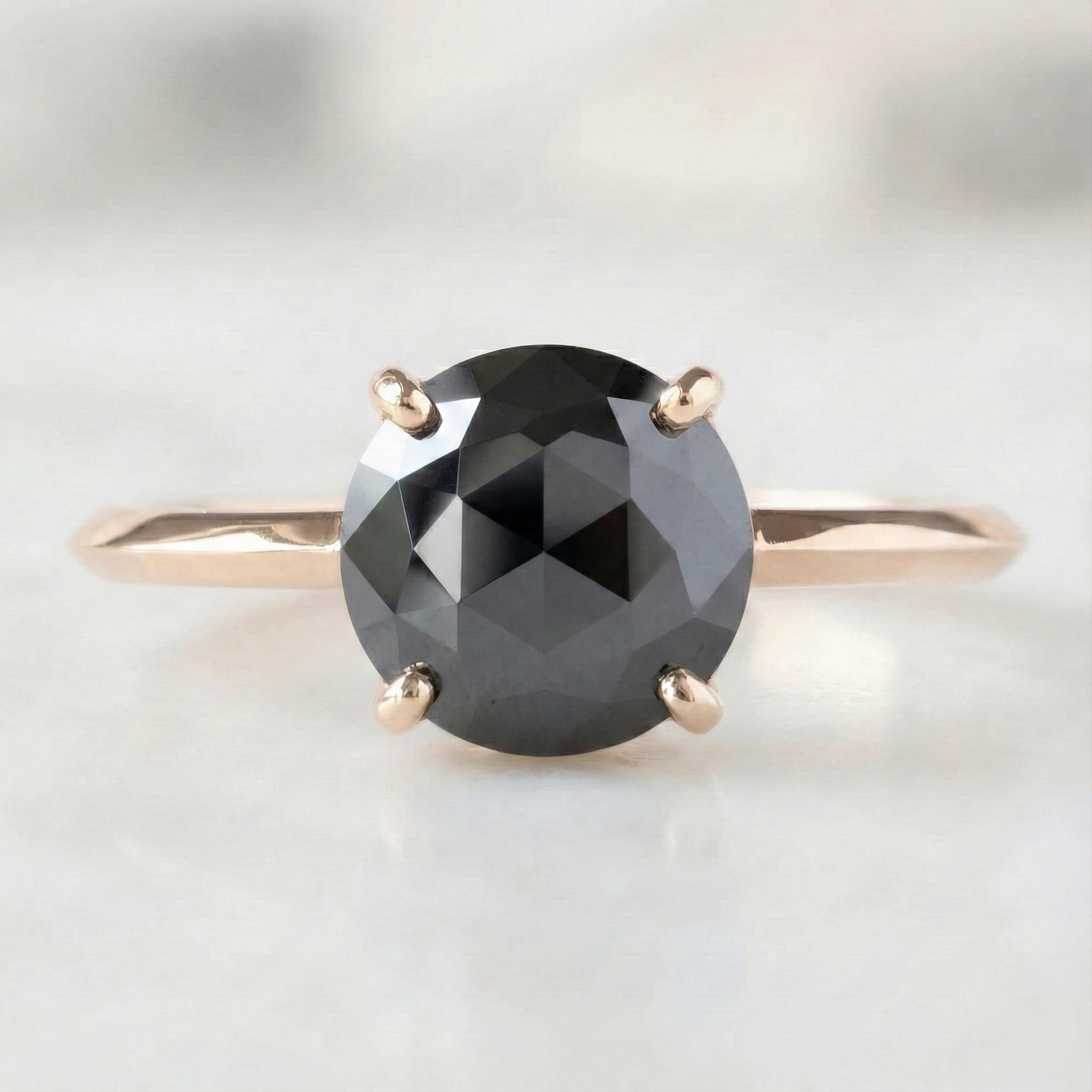 Round Checker Cut Fancy Black Color Center Diamond Solitaire Engagement Ring - Shree Diamond Mfg