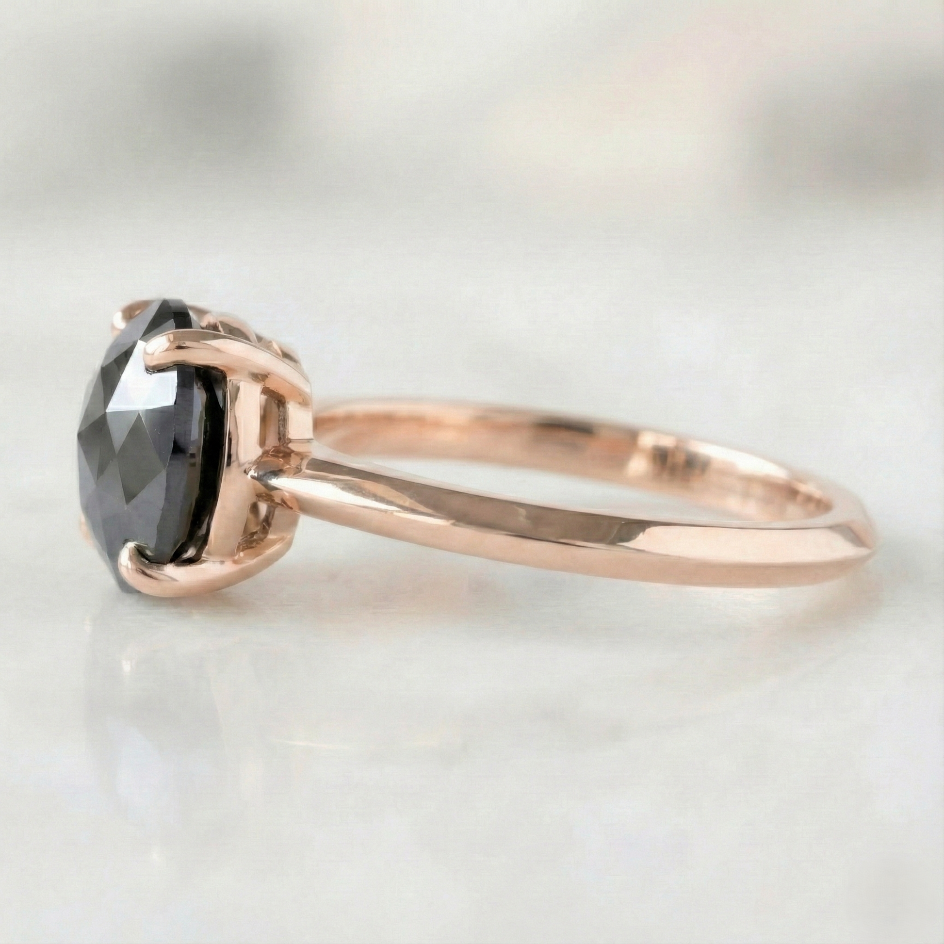 Round Checker Cut Fancy Black Color Center Diamond Solitaire Engagement Ring - Shree Diamond Mfg