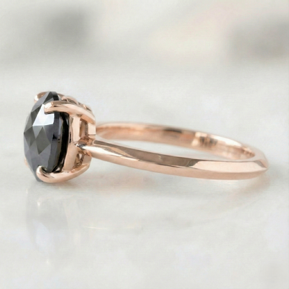 Round Checker Cut Fancy Black Color Center Diamond Solitaire Engagement Ring - Shree Diamond Mfg