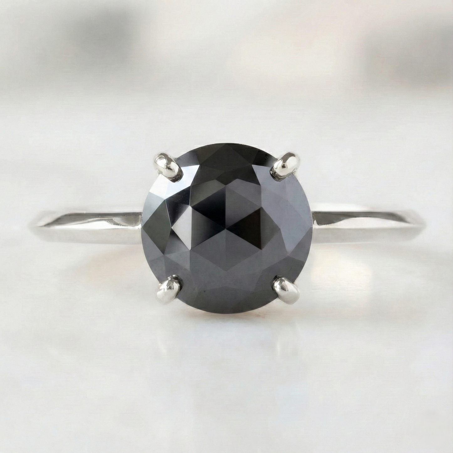 Round Checker Cut Fancy Black Color Center Diamond Solitaire Engagement Ring - Shree Diamond Mfg
