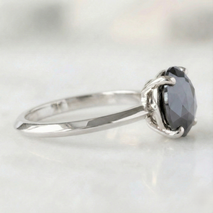 Round Checker Cut Fancy Black Color Center Diamond Solitaire Engagement Ring - Shree Diamond Mfg