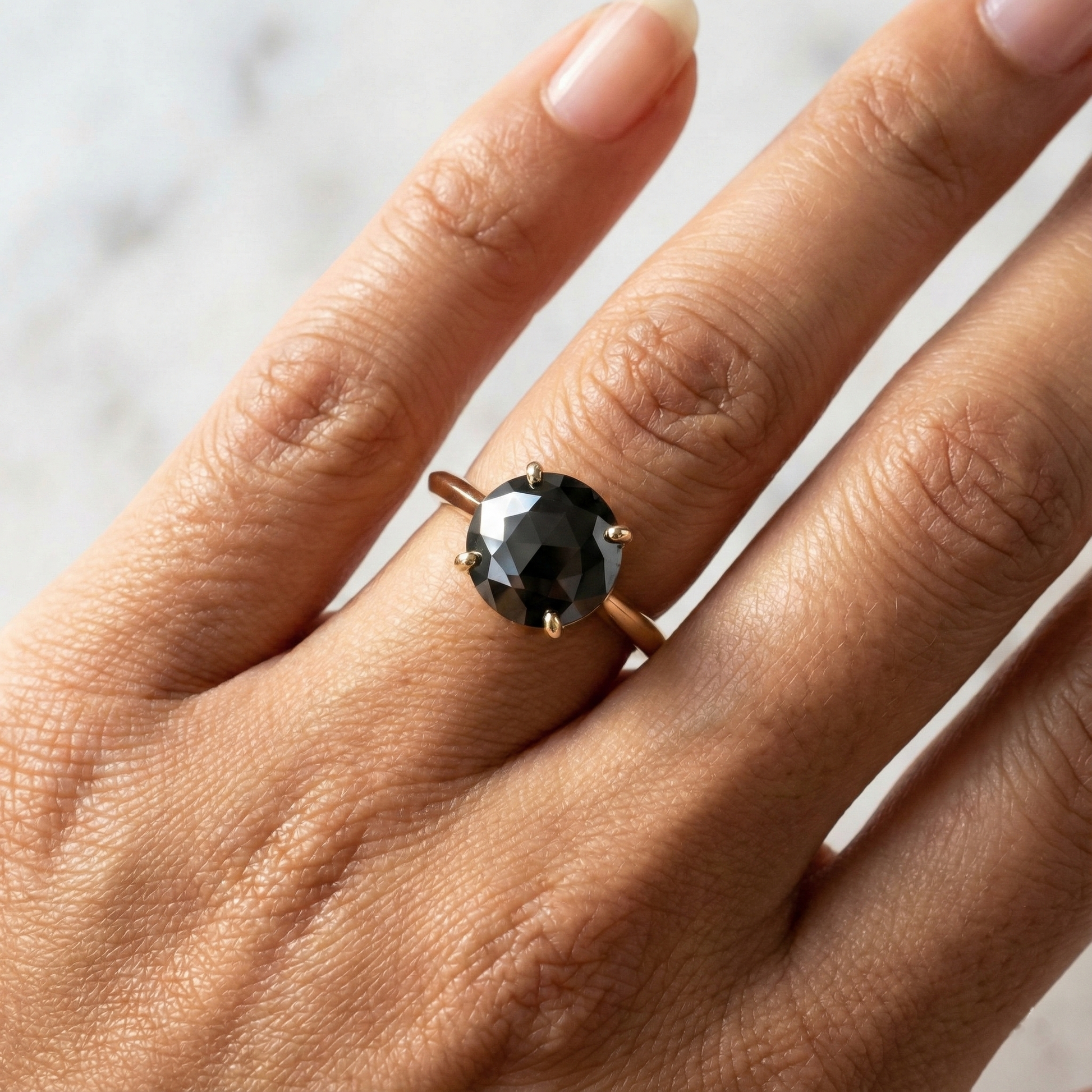 Round Checker Cut Fancy Black Color Center Diamond Solitaire Engagement Ring - Shree Diamond Mfg