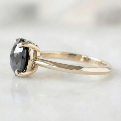 Round Checker Cut Fancy Black Color Center Diamond Solitaire Engagement Ring - Shree Diamond Mfg