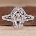 Coffin Cut White Color Lab Grown Diamond Halo Engagement Gold Ring