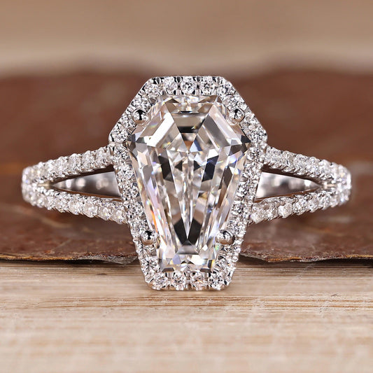 Coffin Cut White Color Lab Grown Diamond Halo Engagement Gold Ring  Shree Diamond Mfg