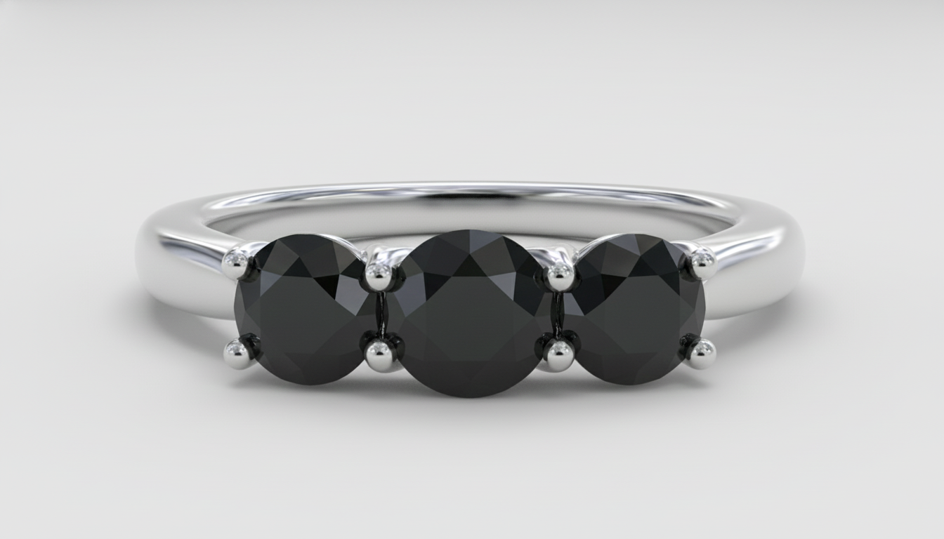 Traditional Round Diamond Fancy Black Color Diamonds Designer Trilogy Ring - Shree Diamond Mfg
