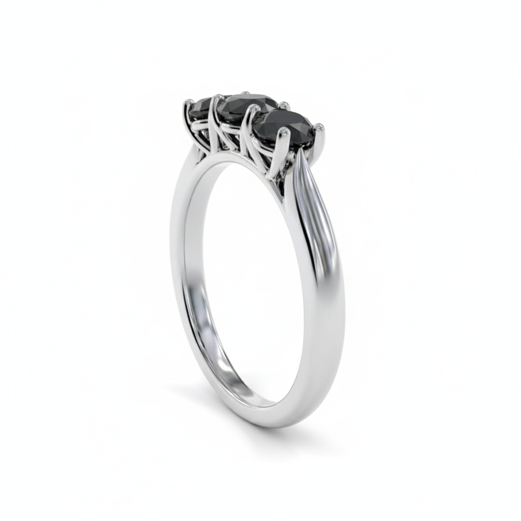 Traditional Round Diamond Fancy Black Color Diamonds Designer Trilogy Ring - Shree Diamond Mfg