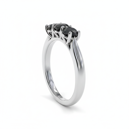 Traditional Round Diamond Fancy Black Color Diamonds Designer Trilogy Ring - Shree Diamond Mfg