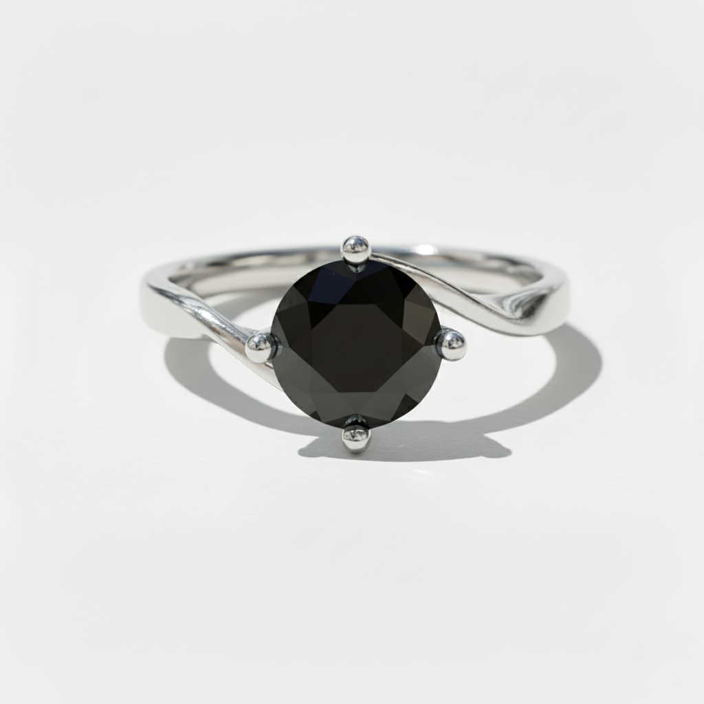 Black Colour Round Shape Diamond Engagement Ring