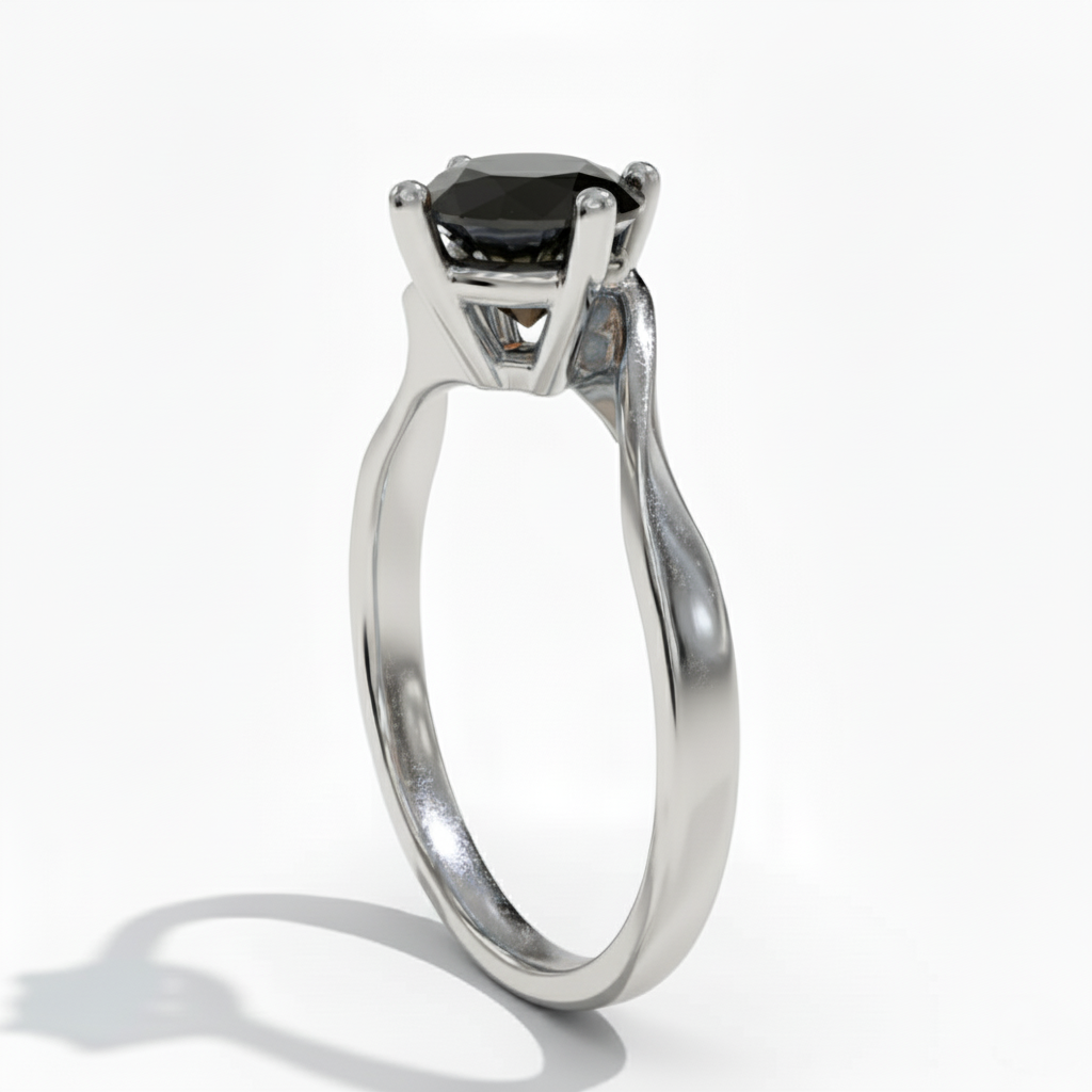 Black Colour Round Shape Diamond Engagement Ring