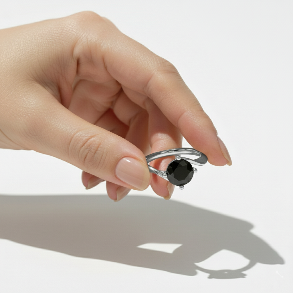 Black Colour Round Shape Diamond Engagement Ring