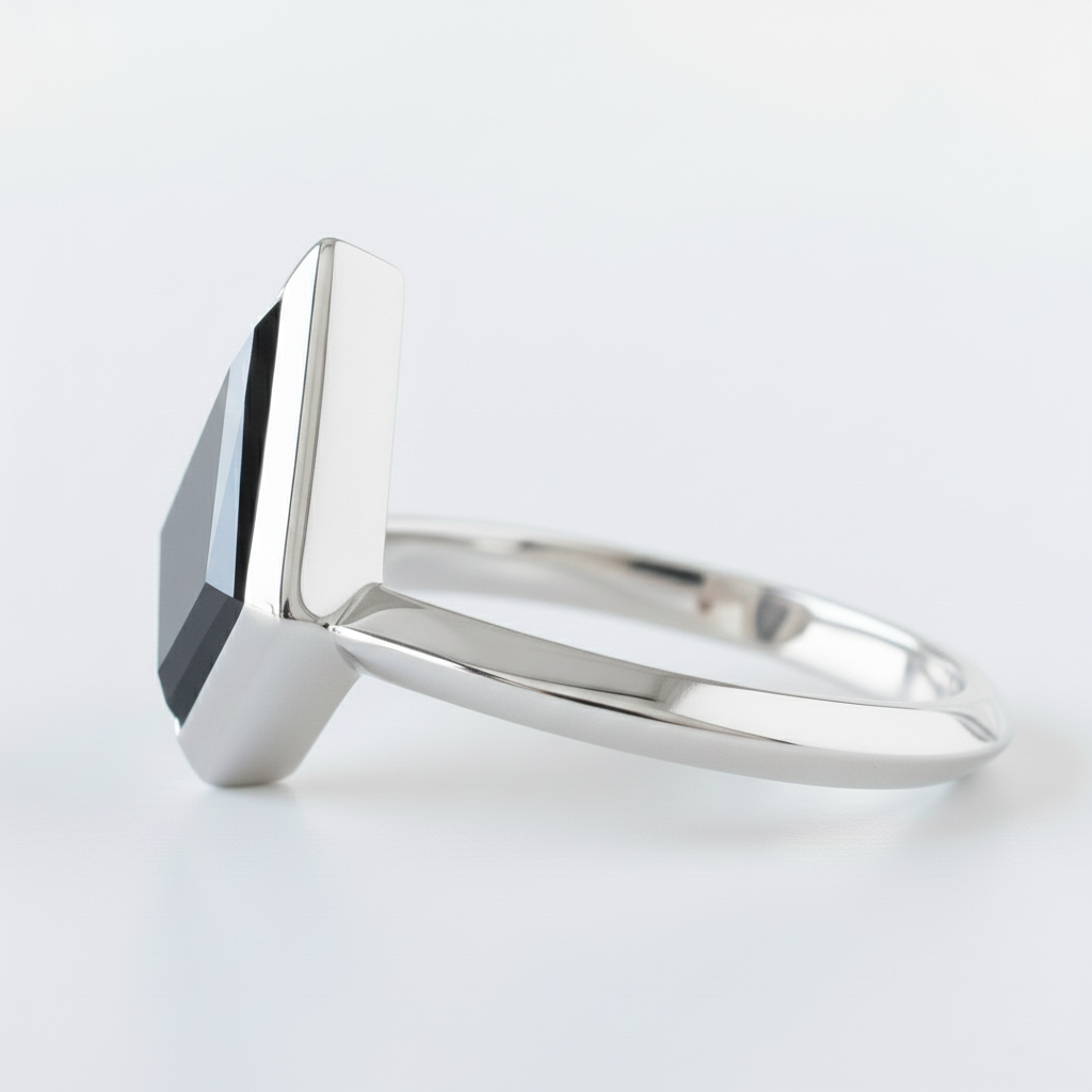 Kite Shape Fancy Black Color Center Diamond Engagement Solid Gold Ring