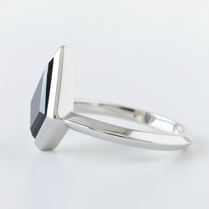 Kite Shape Fancy Black Color Center Diamond Engagement Solid Gold Ring