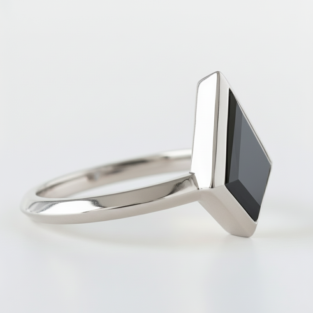 Kite Shape Fancy Black Color Center Diamond Engagement Solid Gold Ring