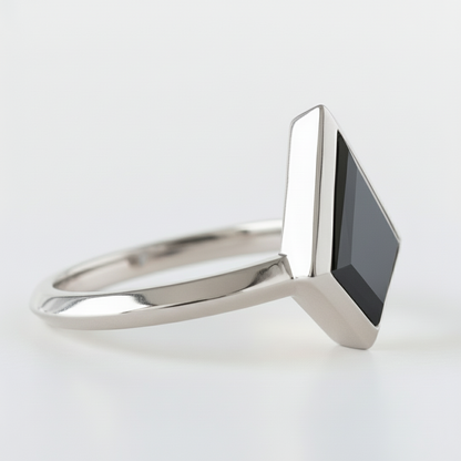 Kite Shape Fancy Black Color Center Diamond Engagement Solid Gold Ring