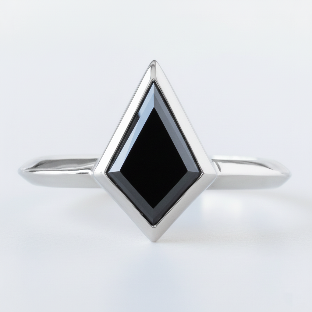 Kite Shape Fancy Black Color Center Diamond Engagement Solid Gold Ring