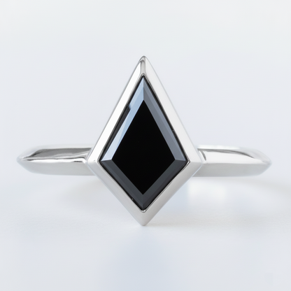 Kite Shape Fancy Black Color Center Diamond Engagement Solid Gold Ring