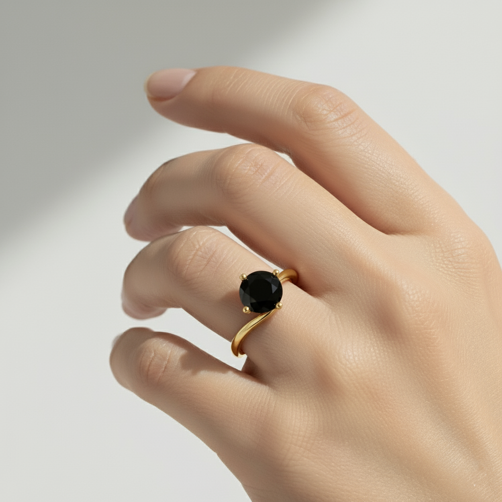 Black Colour Round Shape Diamond Engagement Ring