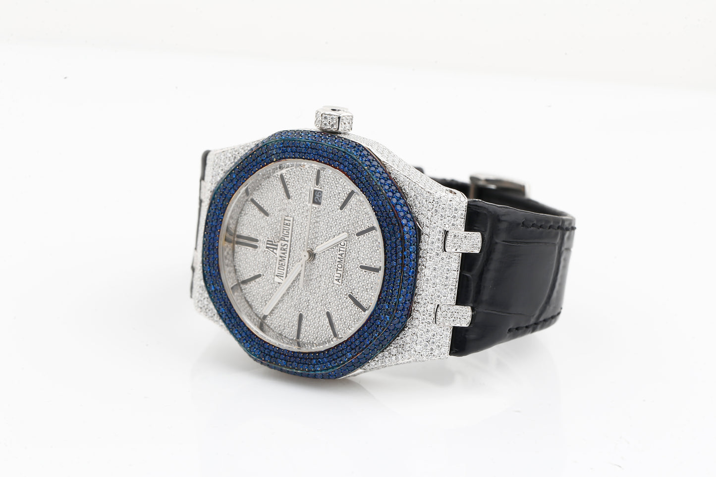 Luxury AP Blue and White VVS Moissanite Diamonds Silicon Strap Hip Hop Watch