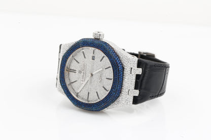 Luxury AP Blue and White VVS Moissanite Diamonds Silicon Strap Hip Hop Watch