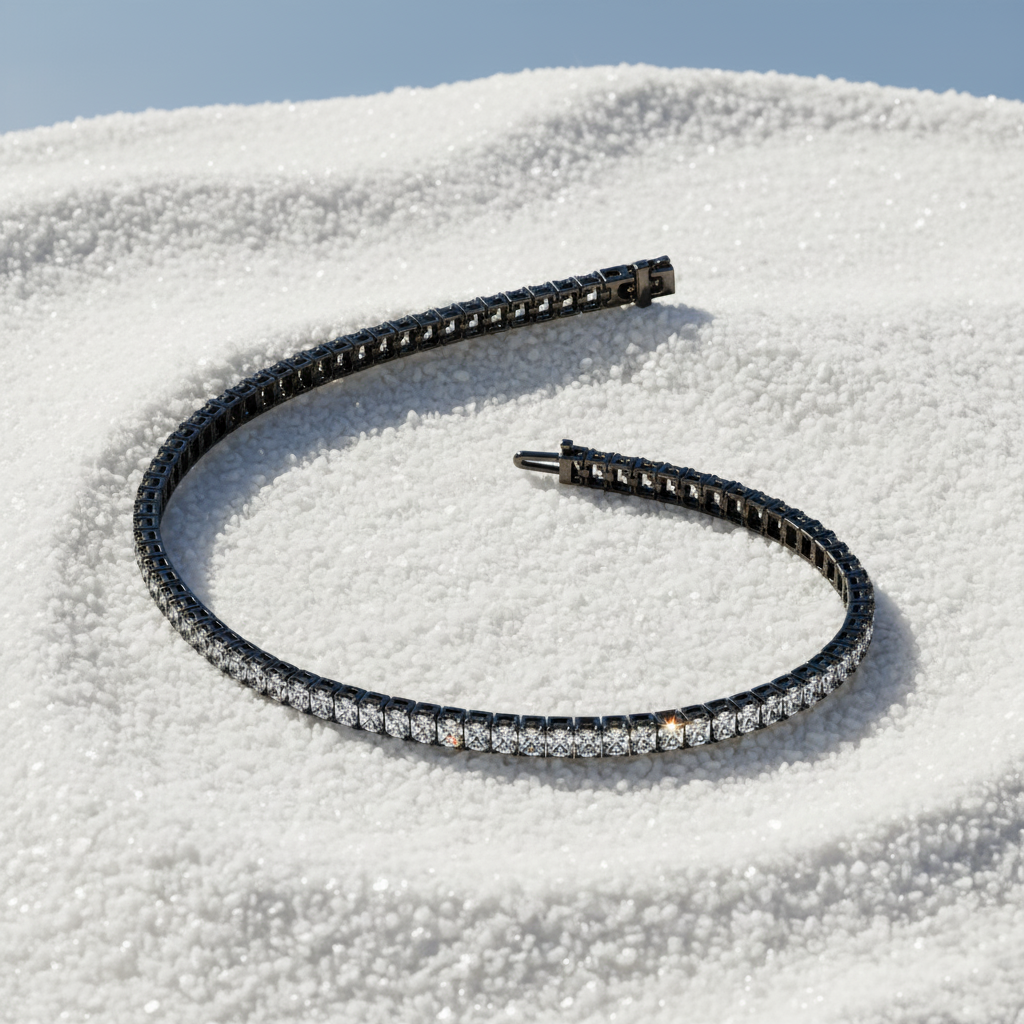 18 kt Stunning Black Gold Precious Radiant Cut Lab Diamond Tennis Bracelet