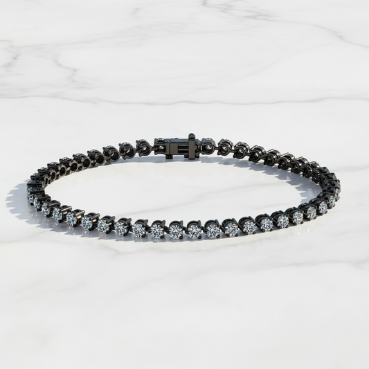 18 kt Stunning Black Gold Precious Round Lab Diamond Tennis Bracelet