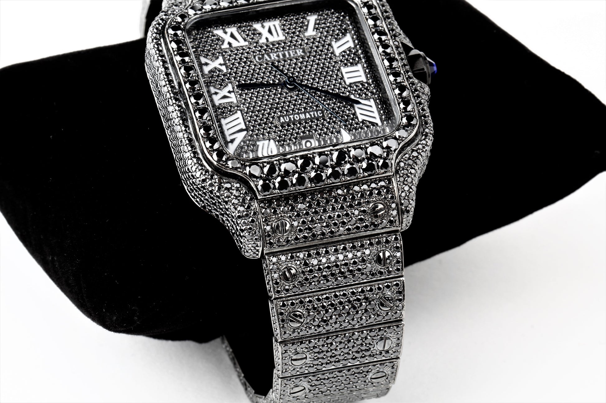 Luxury Watch Real Black Moissanite Diamond Watch, Handmade Stainless Steel Watch For Men/Women, Hip Hop Watch, Iced Out Watch Gift for Love
