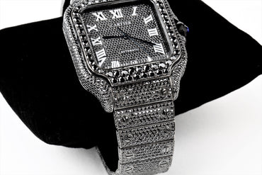 Luxury Watch Real Black Moissanite Diamond Watch, Handmade Stainless Steel Watch For Men/Women, Hip Hop Watch, Iced Out Watch Gift for Love