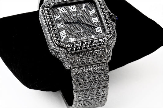Luxury Watch Real Black Moissanite Diamond Watch, Handmade Stainless Steel Watch For Men/Women, Hip Hop Watch, Iced Out Watch Gift for Love