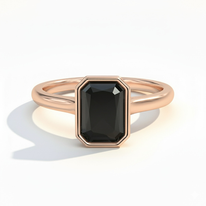 Emerald Shape Black Color Diamond Bezel Set Solitaire Engagement Ring