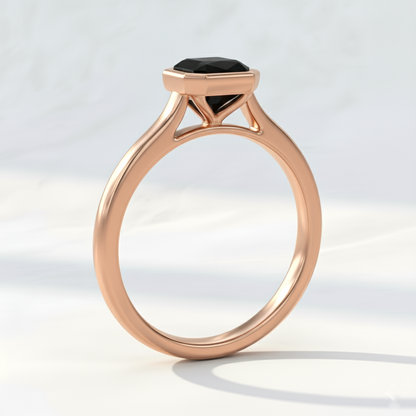 Emerald Shape Black Color Diamond Bezel Set Solitaire Engagement Ring