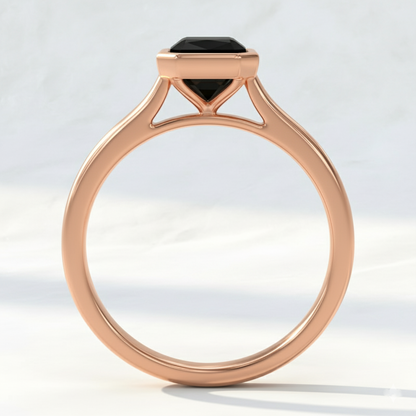 Emerald Shape Black Color Diamond Bezel Set Solitaire Engagement Ring
