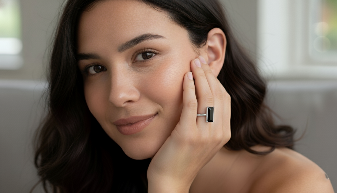 Emerald Shape Black Color Diamond Engagement Ring