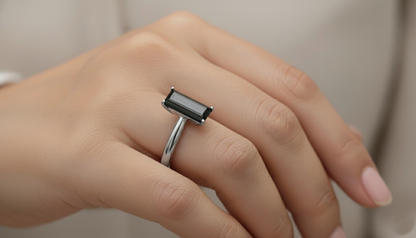 Emerald Shape Black Color Diamond Engagement Ring