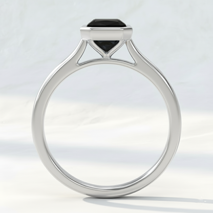 Emerald Shape Black Color Diamond Bezel Set Solitaire Engagement Ring