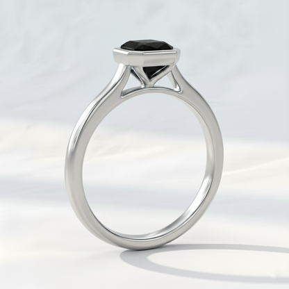Emerald Shape Black Color Diamond Bezel Set Solitaire Engagement Ring
