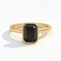 Emerald Shape Black Color Diamond Bezel Set Solitaire Engagement Ring