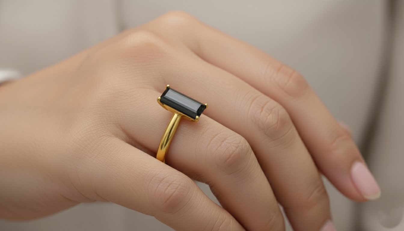 Emerald Shape Black Color Diamond Engagement Ring