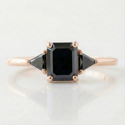 Square Emerald Cut Fancy Black Color Center Diamond Solid Gold Two Band Ring  Shree Diamond Mfg