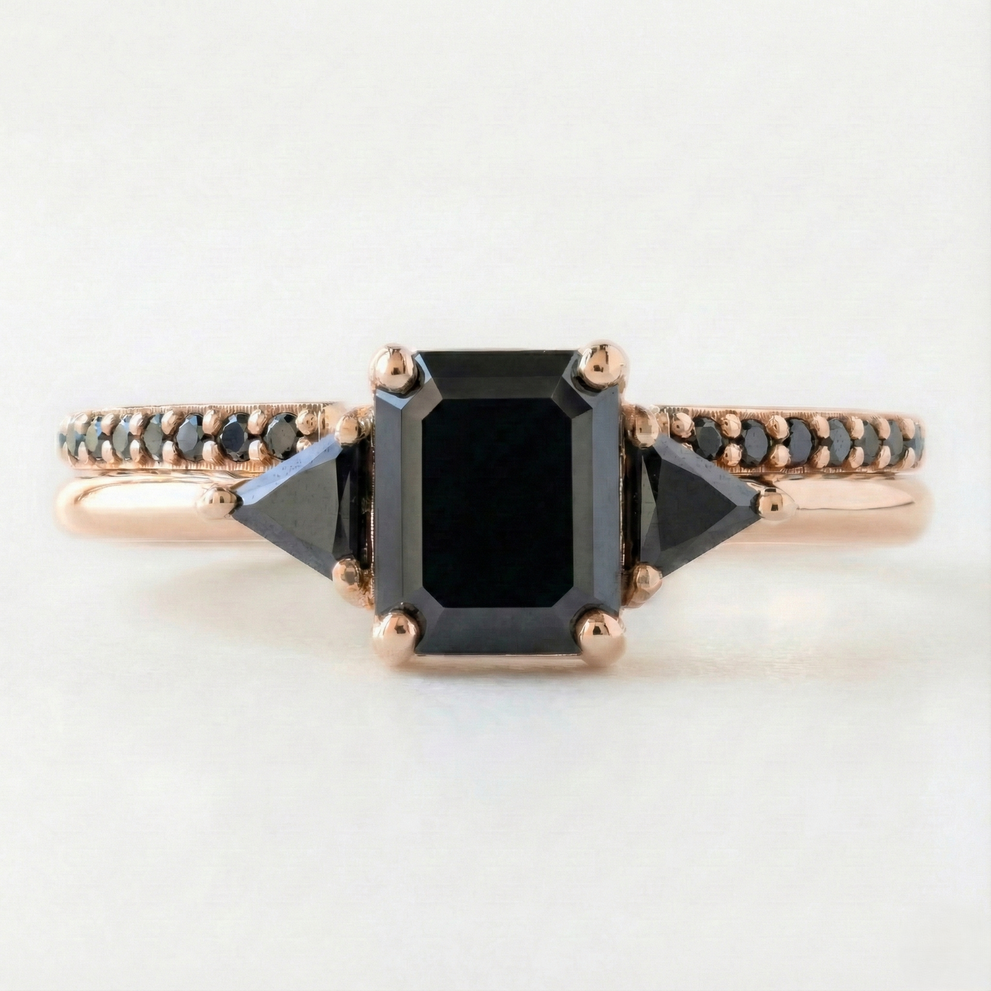 Square Emerald Cut Fancy Black Color Center Diamond Solid Gold Two Band Ring  Shree Diamond Mfg