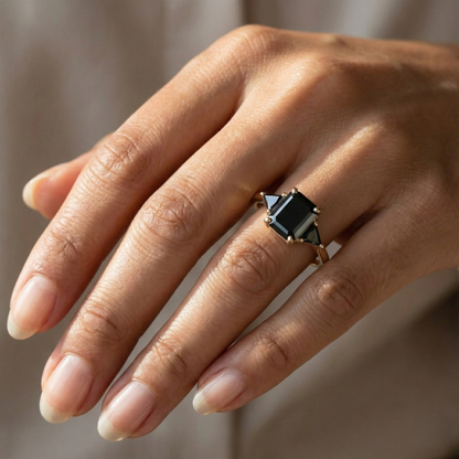 Square Emerald Cut Fancy Black Color Diamonds Designer Solid Gold Ring