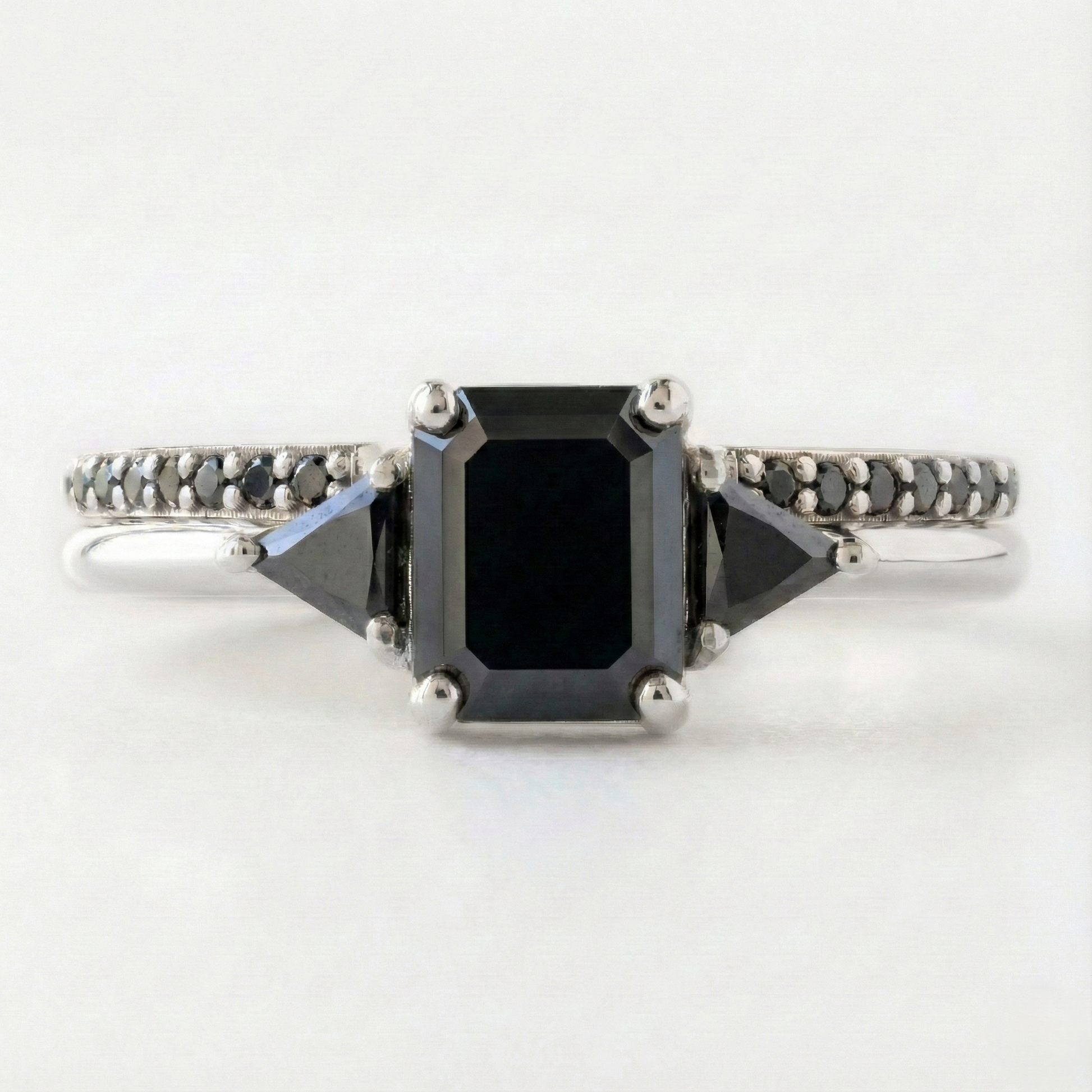 Square Emerald Cut Fancy Black Color Center Diamond Solid Gold Two Band Ring  Shree Diamond Mfg