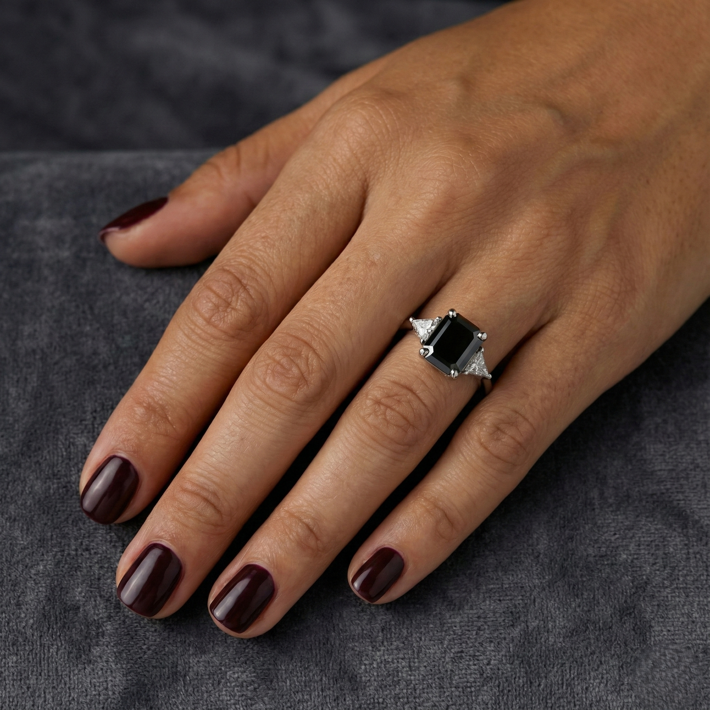 Emerald Cut Fancy Black Color Center Diamond Solid Gold Bridal Set Ring