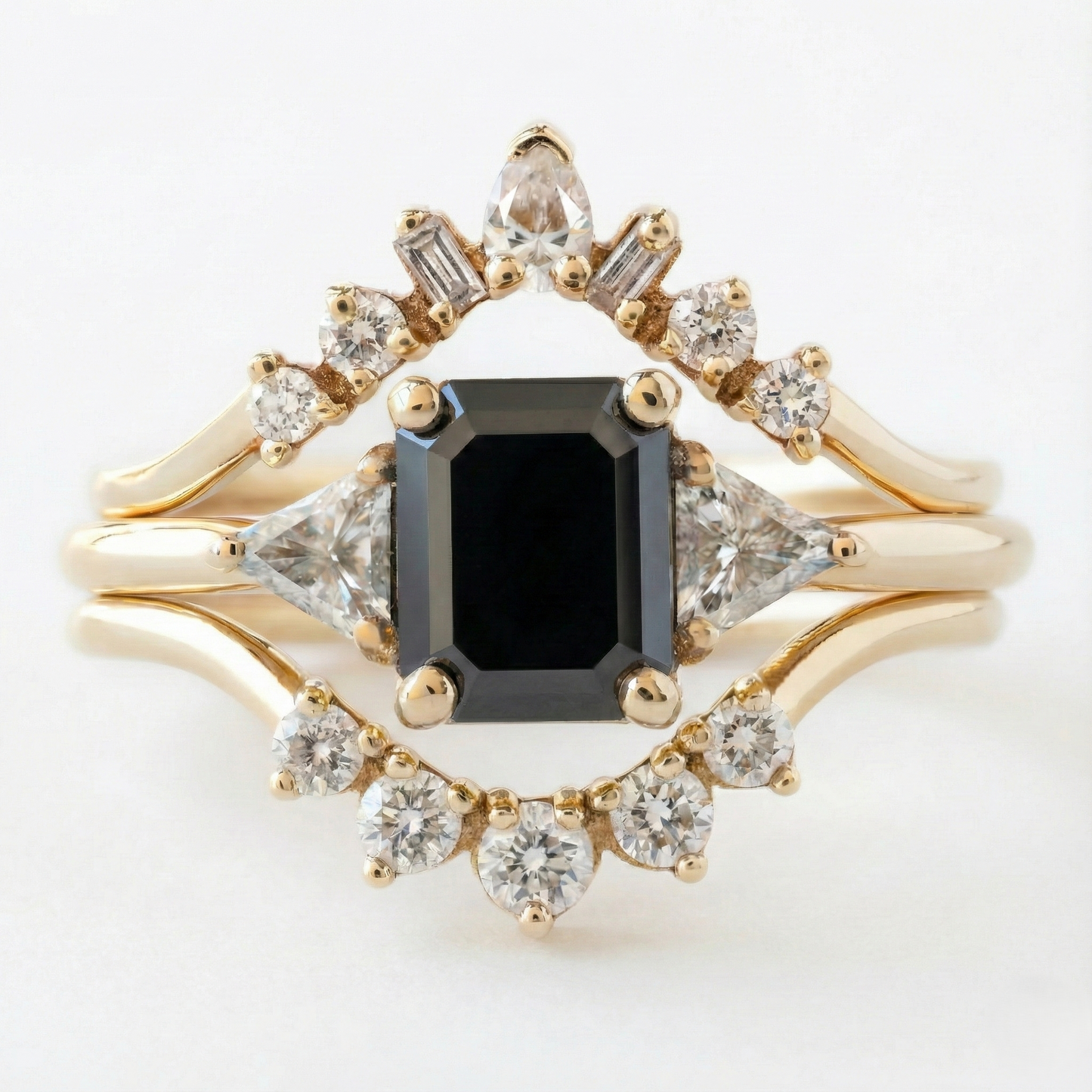Emerald Cut Fancy Black Color Center Diamond Solid Gold Bridal Set Ring - Shree Diamond Mfg