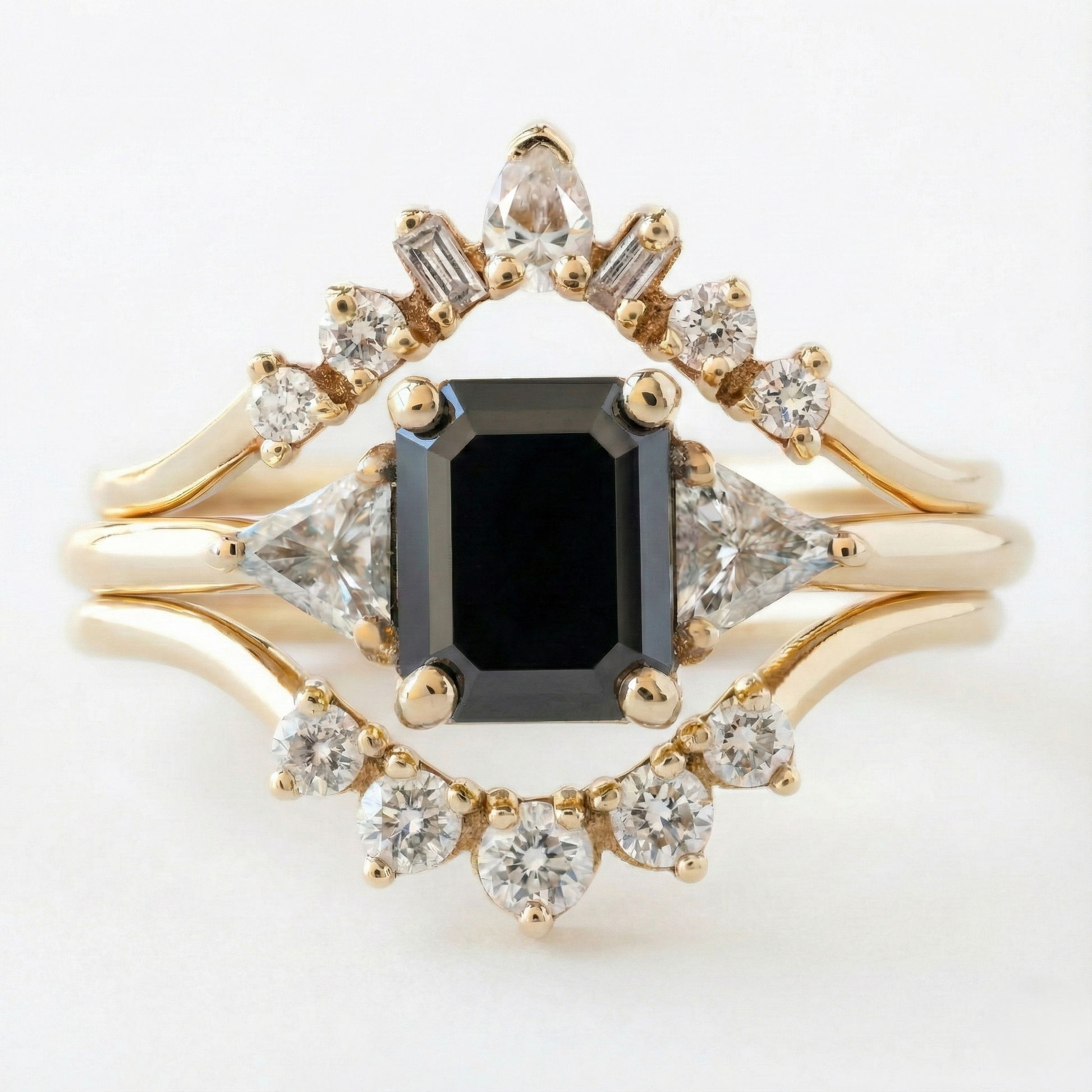 Emerald Cut Fancy Black Color Center Diamond Solid Gold Bridal Set Ring - Shree Diamond Mfg