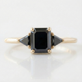 Square Emerald Cut Fancy Black Color Diamonds Designer Solid Gold Ring