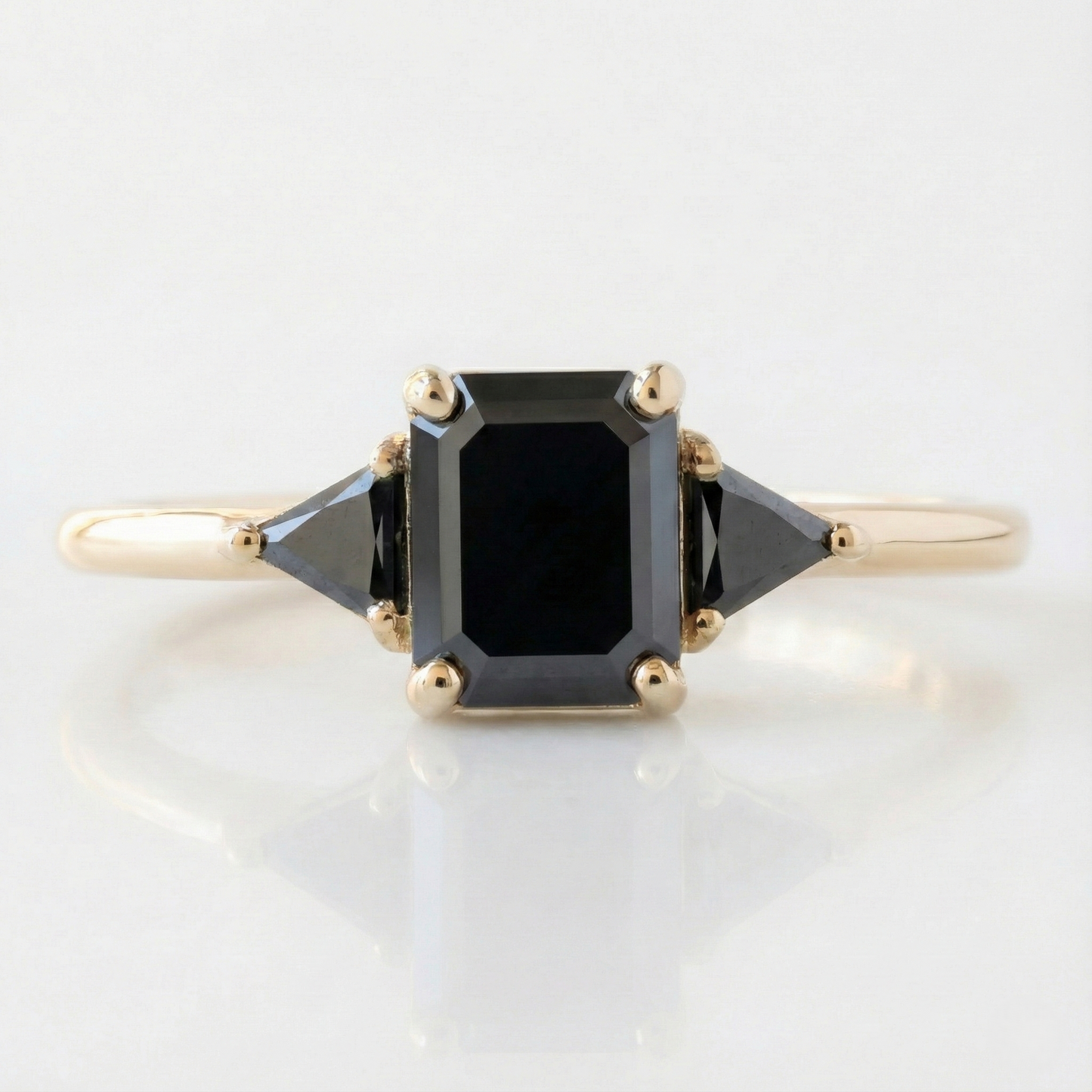Square Emerald Cut Fancy Black Color Center Diamond Solid Gold Bridal Set Ring